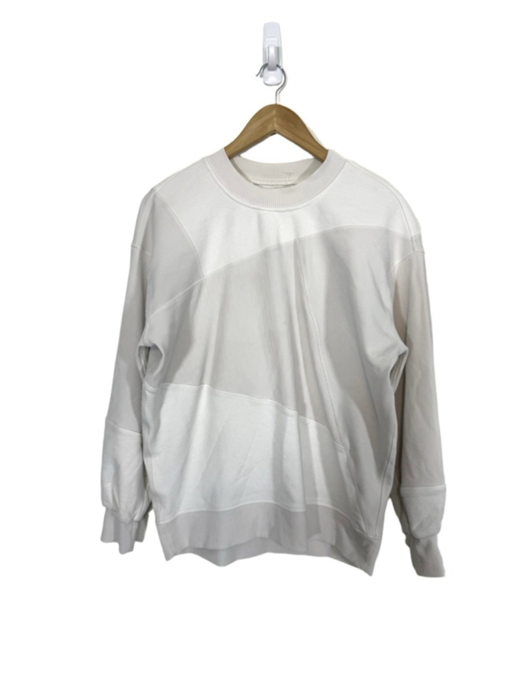 Lululemon Perfectly Oversized Crew Patchwork Pullover Sweater Top Ivory Womens 6